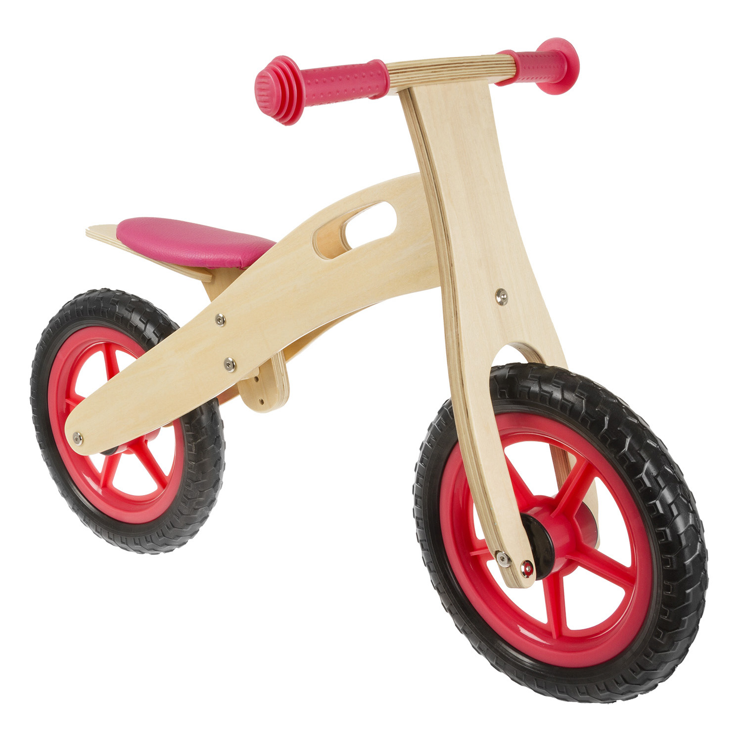 Msg Wooden loopfiets met greep hout 12 inch rood