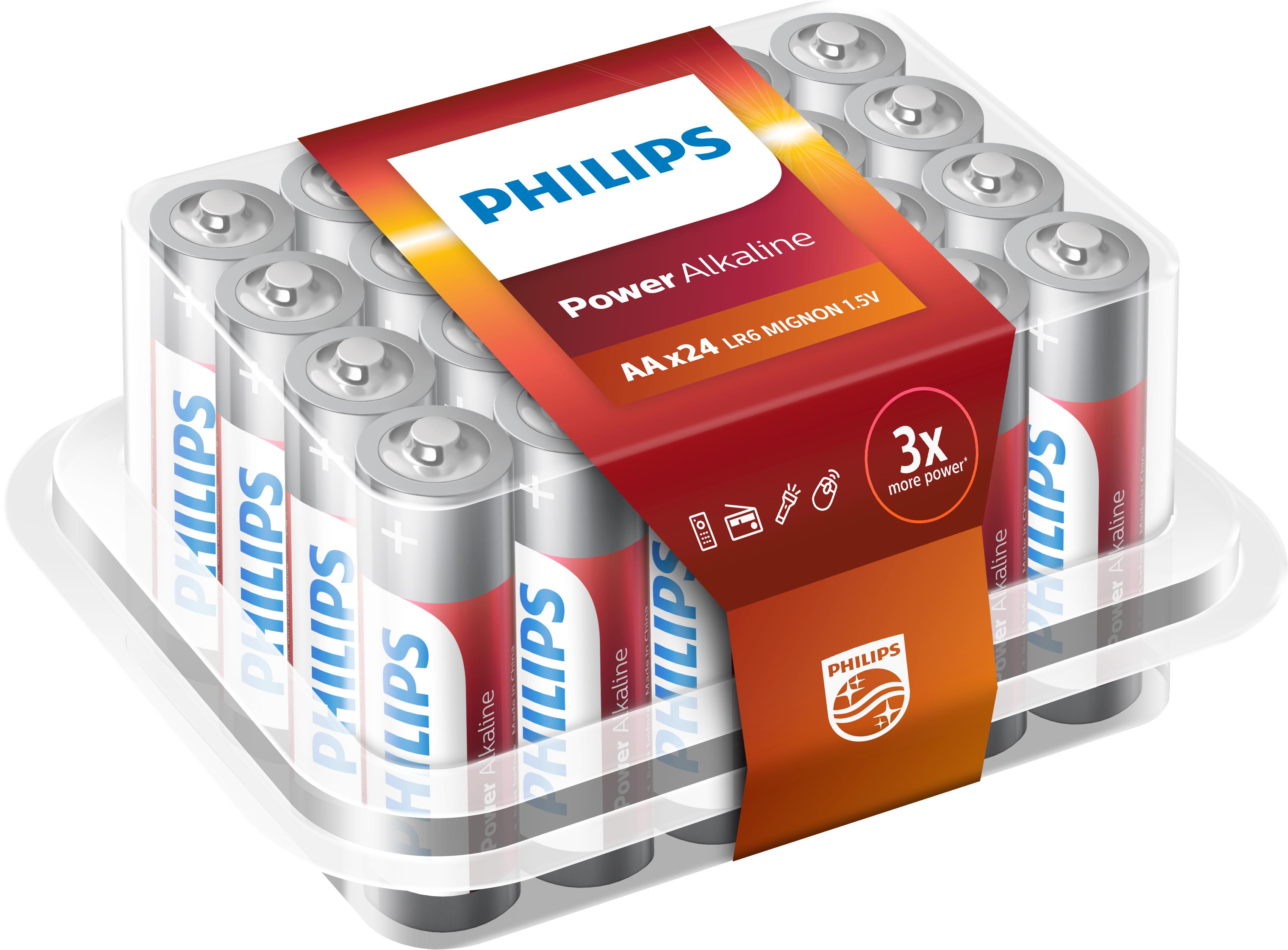 Philips power alkaline aa/lr6 penlite blister box 24 101124 afbeelding