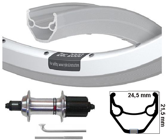Kgs achterwiel 28 inch (622) zac2000 zilver cassette 8/9 speed uitval