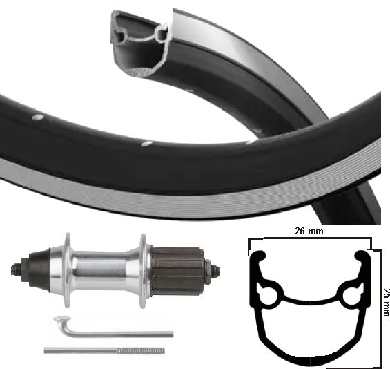 Kgs Achterwiel 28 inch (622) stratos zw/zilver cassette 8/9 sp uitval