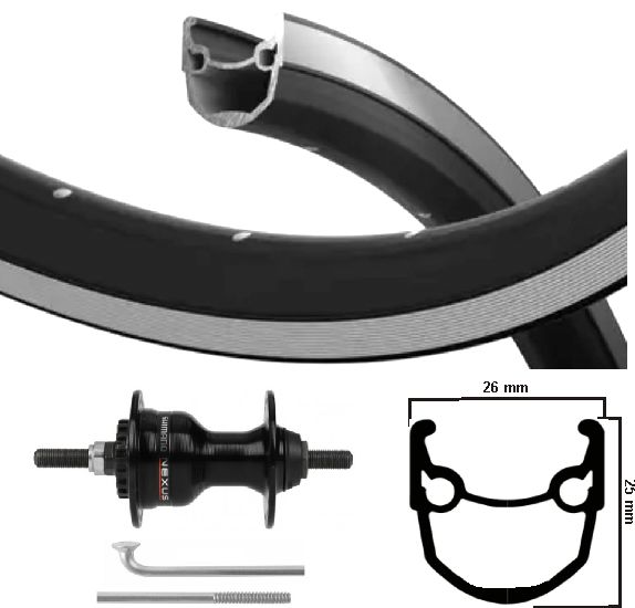Kgs voorwiel 28 inch (622) velg zwart spaken zilver rollerbrake vaste as