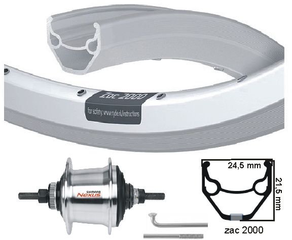 Kgs achterwiel 28 inch 622 zilver/zilver nexus 7 disk centerlock