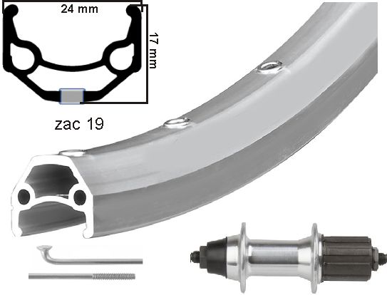 Kgs Achterwiel 28 inch (622) zac19 zw/zilver 8/9 speed uitval