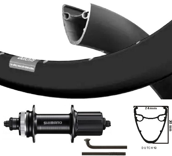 Kgs Achterwiel 28 inch (622) ryde dutch velg + spaak zwart cass centerl 8-10 sp