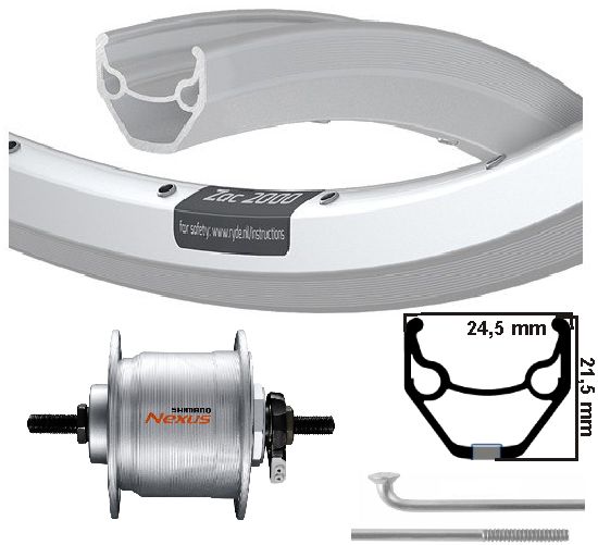Kgs voorwiel 28inch (622) zac2000 zilver naafdynamo 6v-2.4w vaste afbeelding