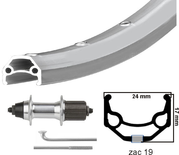 Kgs Achterwiel 26 inch (559) rodi zac 19 velg zilver cassette 8-9 speed uitval