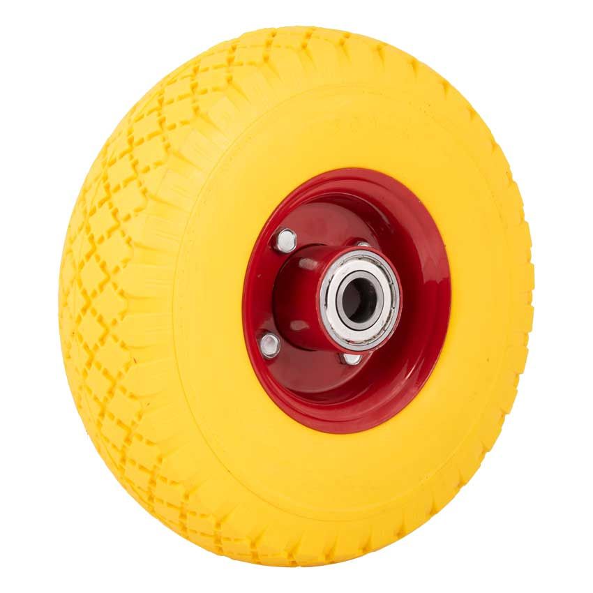 Sr bolderkar wiel massief geel anti lek 300x4 260x85 rode stalen velg afbeelding